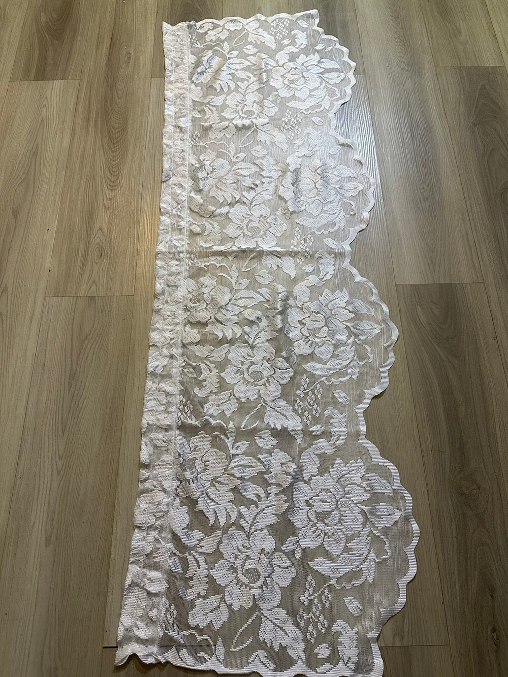 White Floral Lace Window Valance Curtain Scalloped Edge Cottagecore 56x17